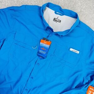 Habit‎ Herring Lake River Shirt 2XL Mykonos Blue Fishing Outdoor Long Sleeve NWT